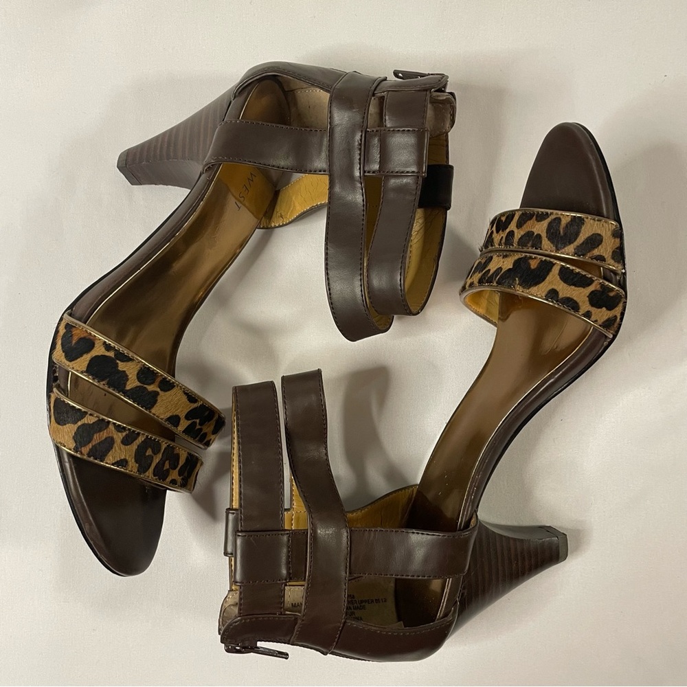 Nine West Leopard Print Strappy Stacked Heel Sandals Women’s Size 6.5 - Picture 5 of 8
